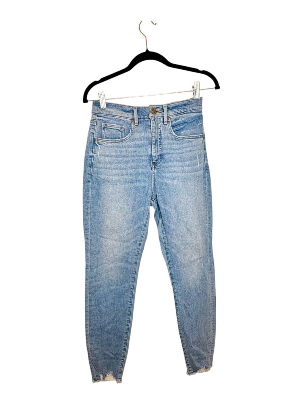 LOFT Light Wash High Waist Skinny Jeans Distressed Raw Hem Size 28